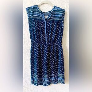 Loft Factory Floral Summer Dress Sz M Blue White Flowers Button Front Knee Lgth